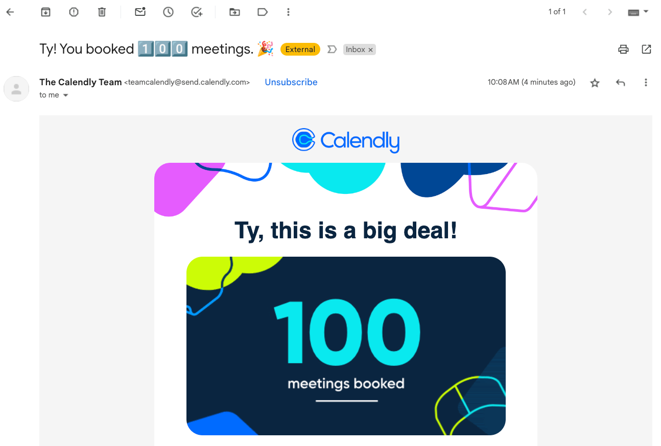 calendly email, 100 meetings booked